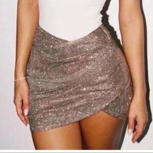 House of CB Glittering Beige Mini Skirt